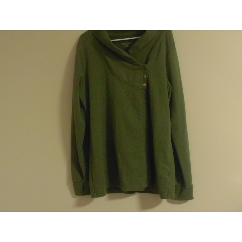 Danskin Women XXL Olive Green Asymmetrical Snap Neck Pullover Thumbhole Hoodie